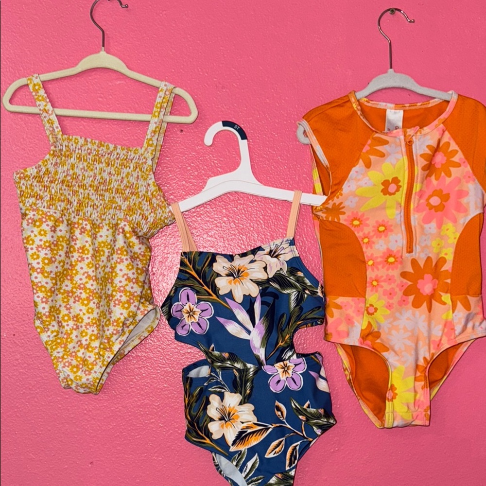 Carter's & Oshkosh Floral and Orange Bodysuit Trio